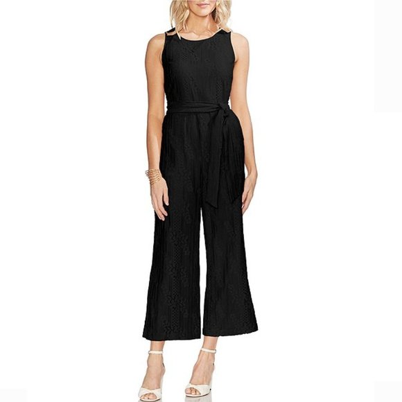 Vince Camuto Pants - Vince Camuto Sleeveless Lace Wide Leg Jumpsuit Eyelet Cropped Casual Black New 4